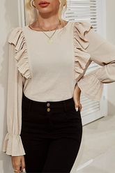 Hauts unis à volants et col rond